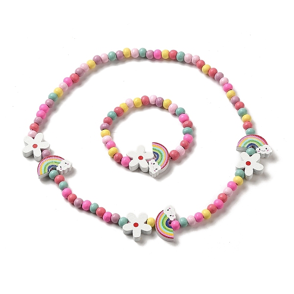 

PandaHall Maple Wood & Acrylic Jewelry Set, Beaded Necklace & Stretch Bracelet for Kids, Rainbow, Bracelet: Inner Diameter: 1-5/8 inch...