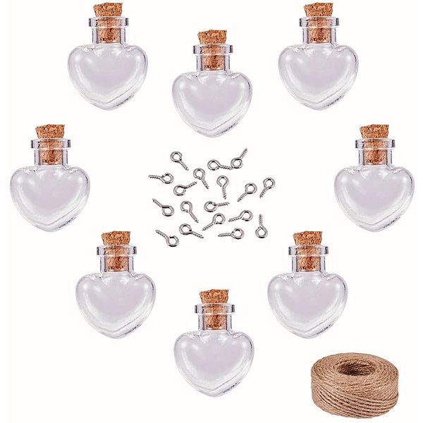 

PandaHall 20pcs Mini Heart Glass Jars Bottles with Cork Stoppers Wish Message Bottles, 20pcs Eye Screws, 30 Yards Twine for DIY Jewelry..., Clear