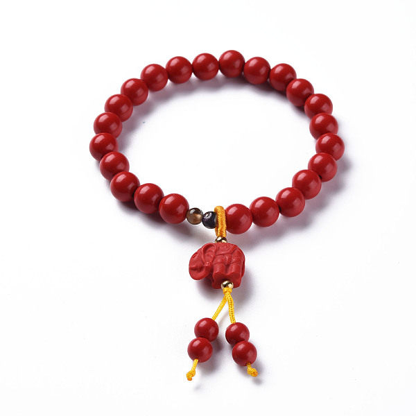 

PandaHall Elephant Cinnabar Mala Bead Bracelets, Buddhist Jewelry, Stretch Bracelets, Red, Inner Diameter: 2-1/8 inch(5.5cm) Cinnabar Red