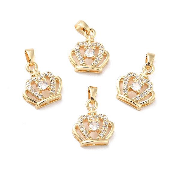 

PandaHall Rack Plating Brass Micro Pave Clear Cubic Zirconia Pendants, Long-Lasting Plated, Lead Free & Cadmium Free, Crown, Golden...