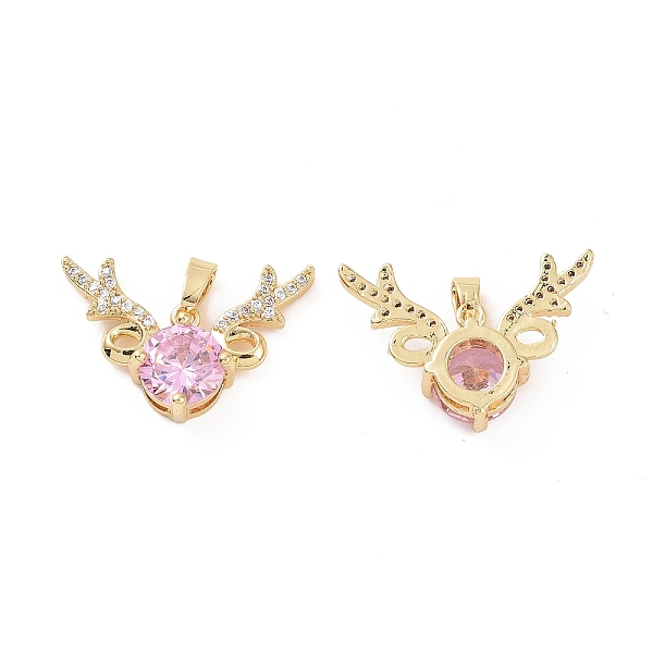 

PandaHall Brass Micro Pave Cubic Zirconia Christmas Deer Pendants, Real 18K Gold Plated, Pink, 16x24x6mm, Hole: 5x2.5mm Brass+Cubic Zirconia...