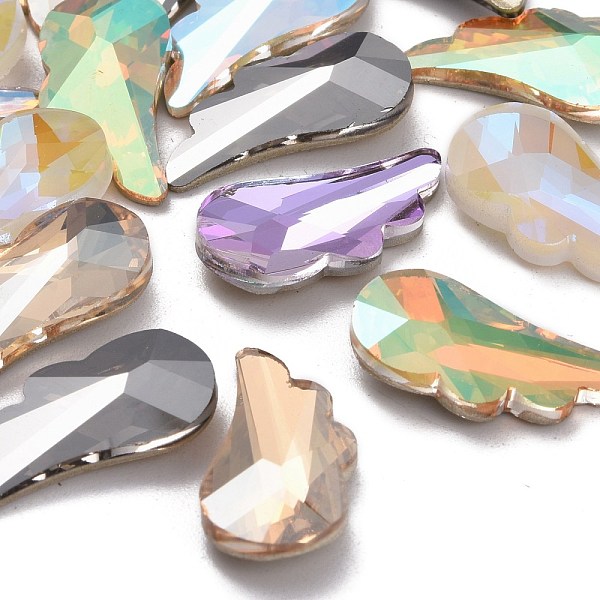 

PandaHall Glass Rhinestone Pointed Back Cabochons, Faceted, Wing, Mixed Color, 20x10x4.5~5mm Glass Rhinestone Wing Multicolor