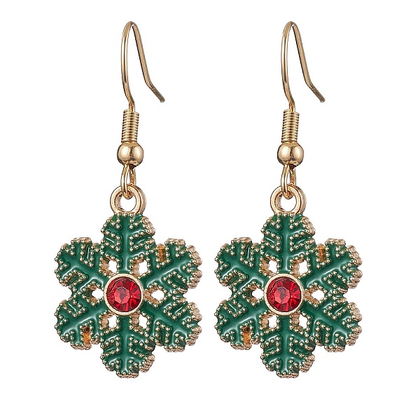 

PandaHall Christmas Theme Alloy Rhinestone Dangle Earrings, Enamel Style, 304 Stainless Steel Earrings for Women, Snowflake, 40x17mm Alloy..., Green