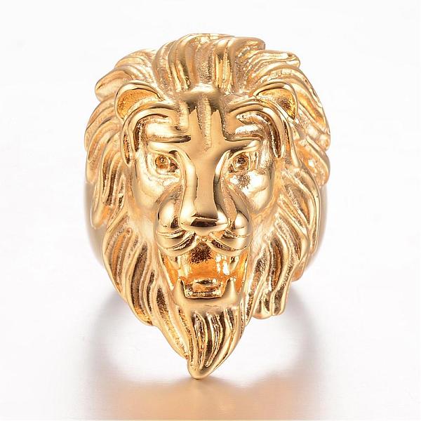 

PandaHall Ion Plating(IP) 304 Stainless Steel Finger Rings, Wide Band Rings, Lion, Size 8~13, Golden, 18~23mm 304 Stainless Steel