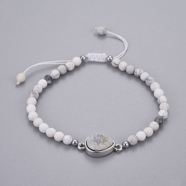 

PandaHall Natural Howlite Braided Bead Bracelets, with Brass Druzy Agate Findings and Nylon Cord, Faceted, 2-1/8 inch(5.5cm)~3-1/8 inch...
