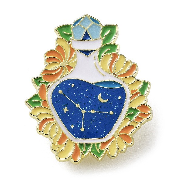 PandaHall Flower Holy Vase Cancer Enamel Pins, Golden Zinc Alloy Brooch for Backpack Clothes, Constellation Theme Badge for Women, Blue...