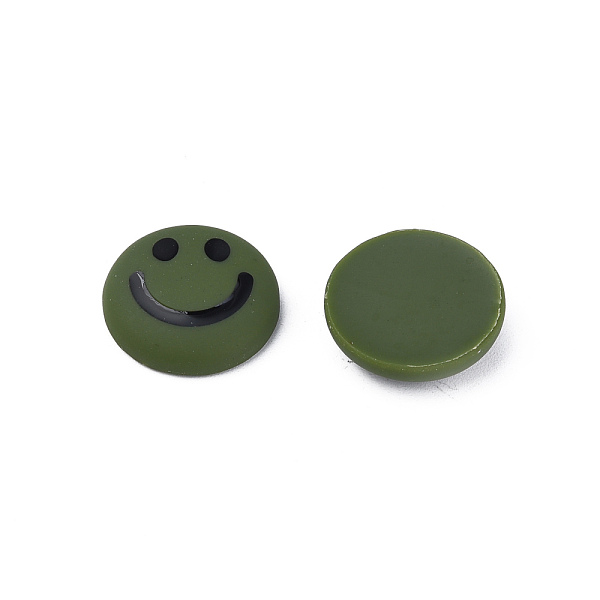 

PandaHall Acrylic Enamel Cabochons, Flat Round with Smiling Face Pattern, Dark Olive Green, 20x6.5mm Acrylic Flat Round