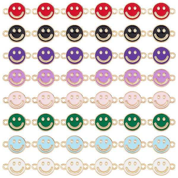 

PandaHall SUPERFINDINGS 64Pcs 8 Colors Alloy Enamel Connector Charms, Flat Round Links with Hollow Smiling Face, Light Gold, Mixed Color..., Multicolor