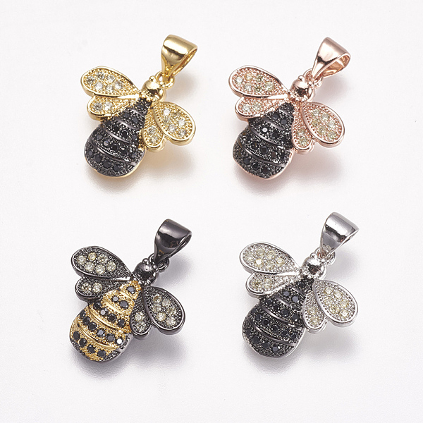 

PandaHall Brass Micro Pave Cubic Zirconia Pendants, Bees, Mixed Color, 16.5x16x4mm, Hole: 3x4mm Brass+Cubic Zirconia Bees Black