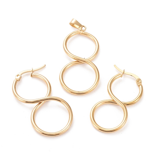 

PandaHall 304 Stainless Steel Jewelry Sets, Hoop Earrings and Pendants, Infinity, Golden, Hoop Earrings: 38x19.5x4mm, Pin: 0.6x1mm, Pendant...