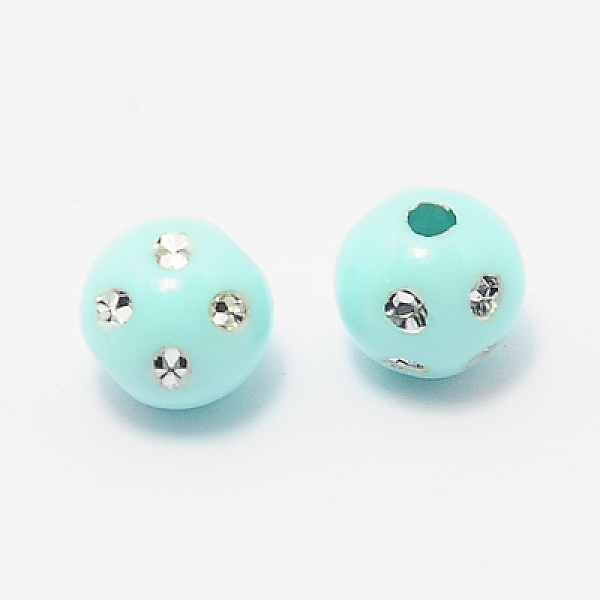 

PandaHall Opaque Acrylic Beads, Metal Enlaced, Round, Cyan, 8mm, Hole: 2mm, about 2300pcs/500g Acrylic Round Cyan