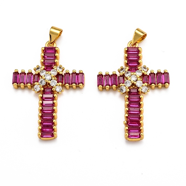 

PandaHall Brass Micro Pave Clear Cubic Zirconia Pendants, Long-Lasting Plated, Real 18K Gold Plated, Cross, Red, 35x23.5x4.5mm, Hole: 3x4mm...