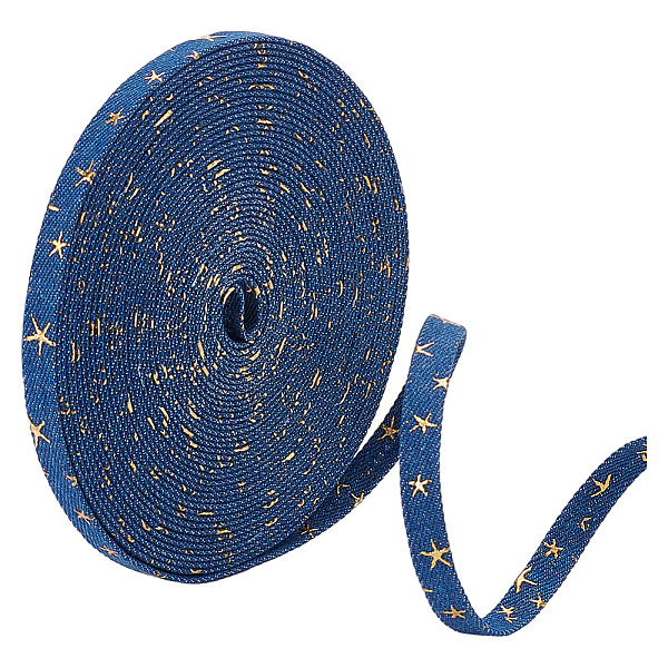 

PandaHall Stitch Denim Ribbon, Gold Stamping Star Ribbon, Garment Accessories, for DIY Crafts Hairclip Accessories and Sewing Decoration...