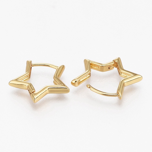 

PandaHall Brass Huggie Hoop Earrings, Long-Lasting Plated, Star, Real 18K Gold Plated, 15.5x16x2mm, Pin: 1mm Brass Star