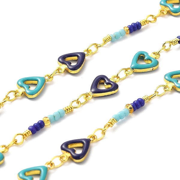 

PandaHall Handmade Brass Enamel Heart Link Chains, Glass Beaded Chains, Real 18K Gold Plated, Soldered, with Spool, Cadmium Free & Lead Free...