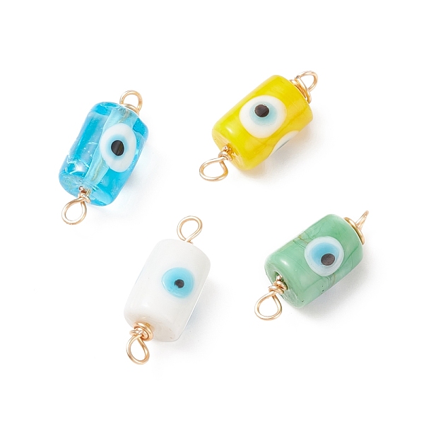 

PandaHall Handmade Evil Eye Column Lampwork Connector Charms, with Light Gold Plated Copper Wire Double Loops, Mixed Color, 25x9.5mm, Hole..., Multicolor
