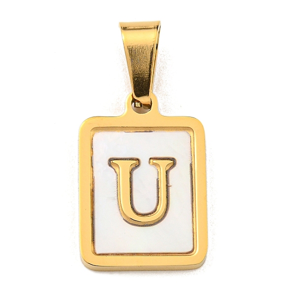 

PandaHall Vacuum Plating 304 Stainless Steel Pave Natural White Shell Pendants, Rectangle with Letter Charms, Golden, Letter U...