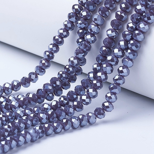 

PandaHall Electroplate Glass Beads Strands, Pearl Luster Plated, Faceted, Rondelle, Rosy Brown, 6x5mm, Hole: 1mm, about 83~85pcs/strand..., Blue