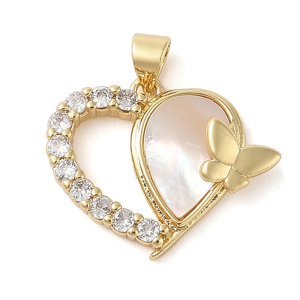 

PandaHall Brass & Shell & Clear Cubic Zirconia Pendants, Heart with Butterfly, Real 18K Gold Plated, 19.5x23.5x4.5mm, Hole: 3.5x4mm...