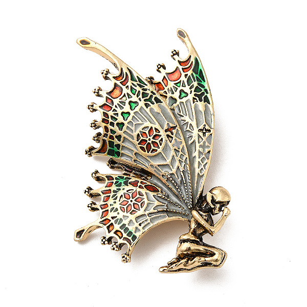 PandaHall Colorful Mermaid Butterfly Enamel Pin, Alloy Brooch for Women, Antique Golden, 54x33x5mm, Pin: 1mm Alloy+Enamel