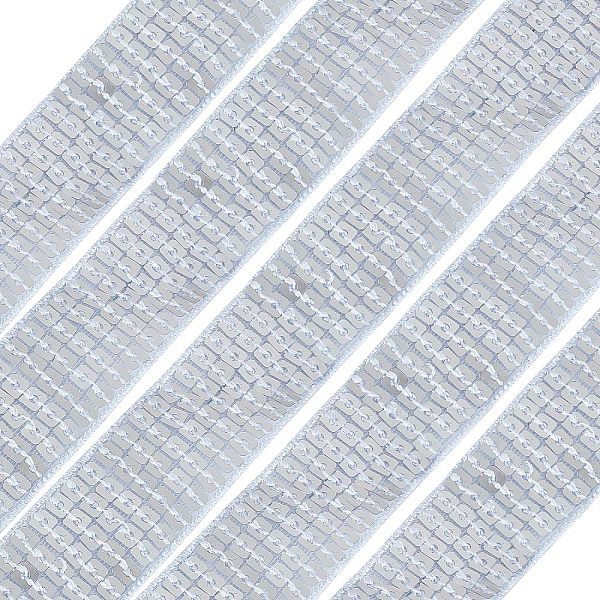 

PandaHall 5 Rows Plastic Paillette Lace Trim, Sequins Lace Ribbons, Garment Accessories, Silver, 1 inch(26mm), about 20yards(182.88m)/bundle...