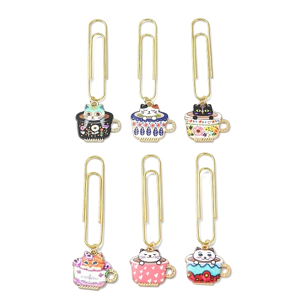 

PandaHall Cup with Cat Alloy Enamel Pendant Bookmarks, Iron Long Paper Clips, Mixed Color, 69.5~72.5mm, 6pcs/set Alloy+Enamel Cat Shape..., Multicolor
