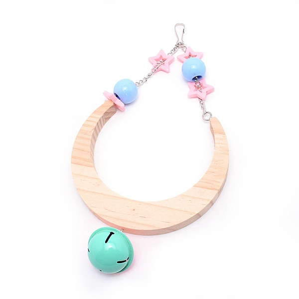 

PandaHall Wooden Swing, with Iron Cable Chain, Clasp & Random Color Bell, Moon, Lilac, 280mm Wood Moon Purple
