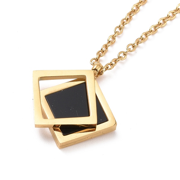 

PandaHall Black Synthetic Shell Double Rhombus Pendant Necklace, Ion Plating(IP) 304 Stainless Steel Jewelry for Women, Golden, 16.02 inch...
