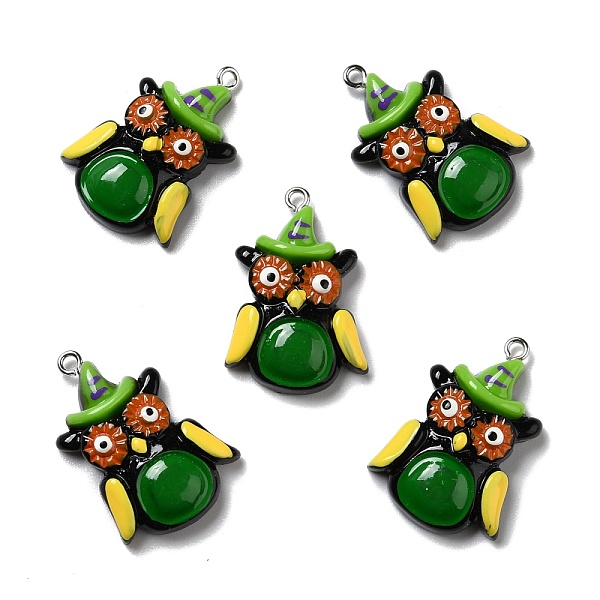 

PandaHall Halloween Opaque Resin Pendants, with Platinum Tone Iron Loops, Owl, Colorful, 32x21.5x8mm, Hole: 2mm Resin Owl