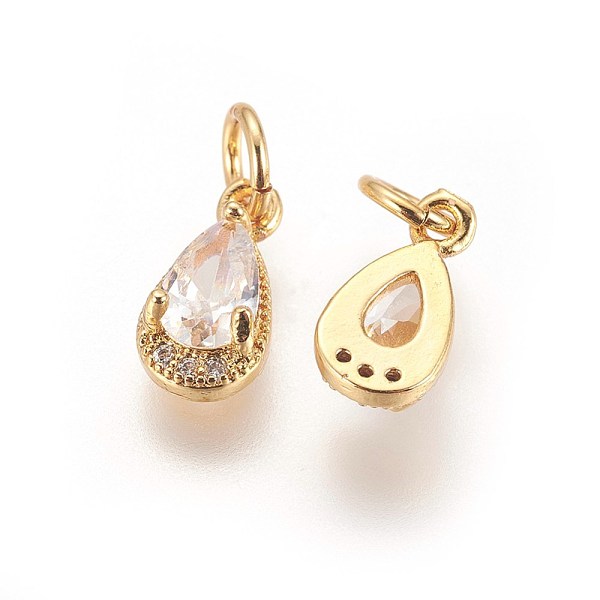

PandaHall Brass Cubic Zirconia Charms, teardrop, Golden, Clear, 10.5x5.5x3.5mm, Hole: 3mm Brass+Cubic Zirconia Teardrop Clear