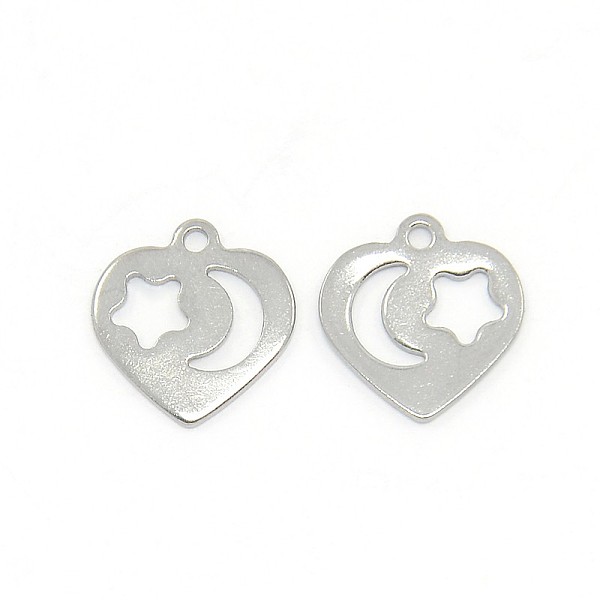 

PandaHall Trendy 304 Stainless Steel Pendants, Heart with Moon & Star, Stainless Steel Color, 12x11x1mm, Hole: 1mm 304 Stainless Steel Heart