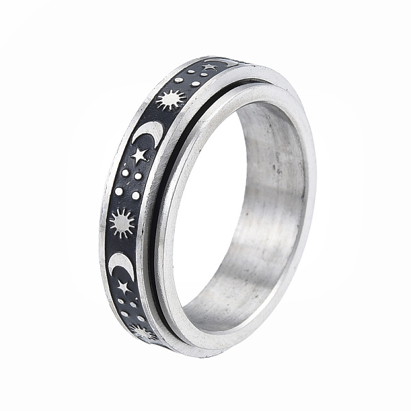

PandaHall 201 Stainless Steel Planet Rotating Ring, Calming Worry Meditation Fidget Spinner Ring for Women, Stainless Steel Color, Inner...