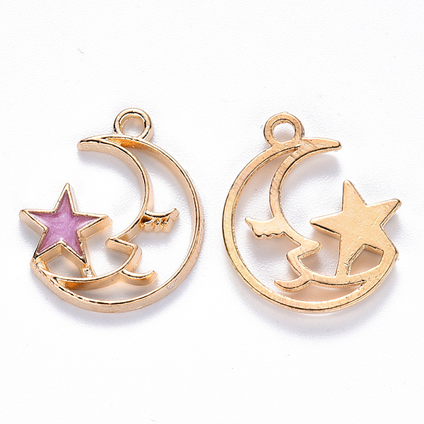 

PandaHall Alloy Enamel Pendants, Moon with Star, Light Gold, Medium Orchid, 19x17x2mm, Hole: 1.6mm Alloy+Enamel Moon Purple