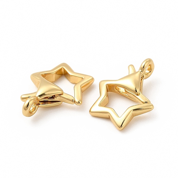 

PandaHall Rack Plating Brass Spring Ring Clasps, Cadmium Free & Lead Free, Star, Real 18K Gold Plated, 14.5x11.5x4mm, Hole: 1.5mm Brass