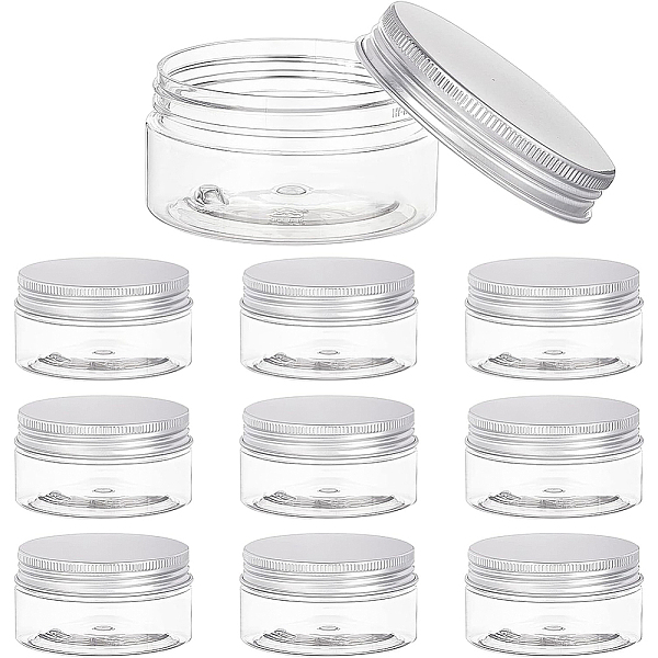 

PandaHall BENECREAT 10 Pack 2.8oz/80ml Column Plastic Clear Storage Containers Jars Organizers with Aluminum Screw-on Lids, Portable for...