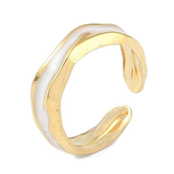 

PandaHall Ion Plating(IP) 304 Stainless Steel Enamel Cuff Finger Rings, Open Rings for Women, Real 18K Gold Plated, Adjustable, 6mm 304..., White