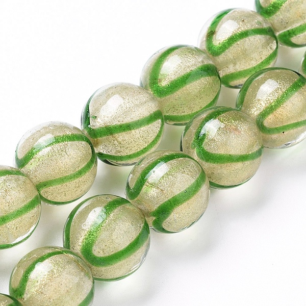 

PandaHall Handmade Lampwork Beads Strands, Gold Powder, Round, Green, 12x11~11.5mm, Hole: 1.6mm, about 30pcs/strand, 13.1 inch(33.5cm)...