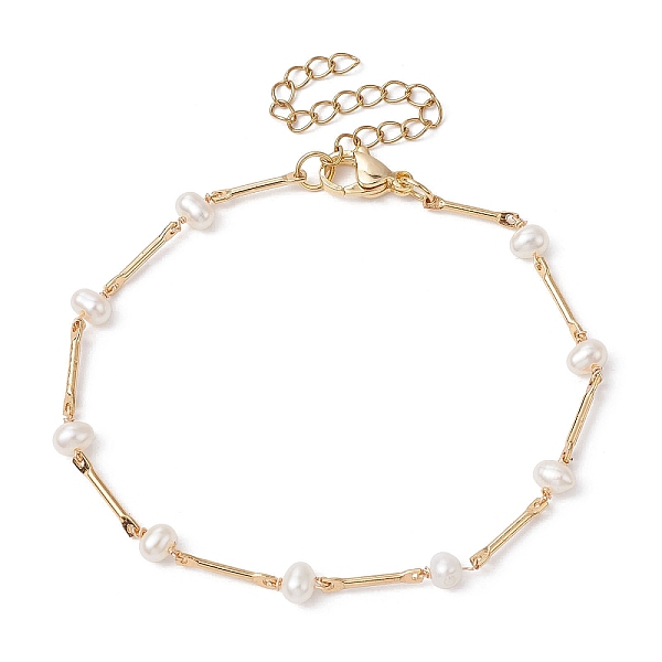 

PandaHall Natural Cultured Freshwater Pearl Beaded Bracelets, Brass Bar Link Bracelets for Women, Golden, 7-1/4 inch(18.5cm) Brass