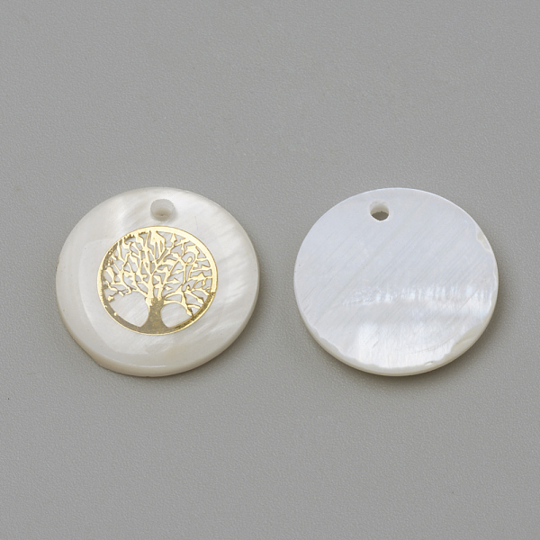 

PandaHall Freshwater Shell Pendants, Flat Round & Tree, Golden, 16x3.5~4mm, Hole: 1.2mm Freshwater Shell Flat Round