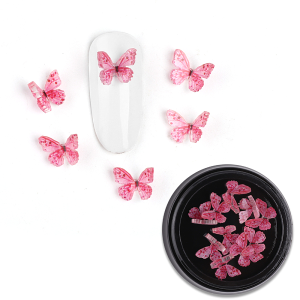 

PandaHall 3D Resin Cabochons, Nail Art Studs, Nail Art Decoration Accessories, Butterfly, Hot Pink, 7.5x7~8x2~3mm, 10pcs/box Resin Butterfly