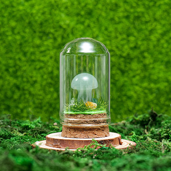 

PandaHall Glass Dome Cover with Natural Green Aventurine Mushroom Inside, Cloche Bell Jar Terrarium with Cork Base, Micro Landscape Garden...