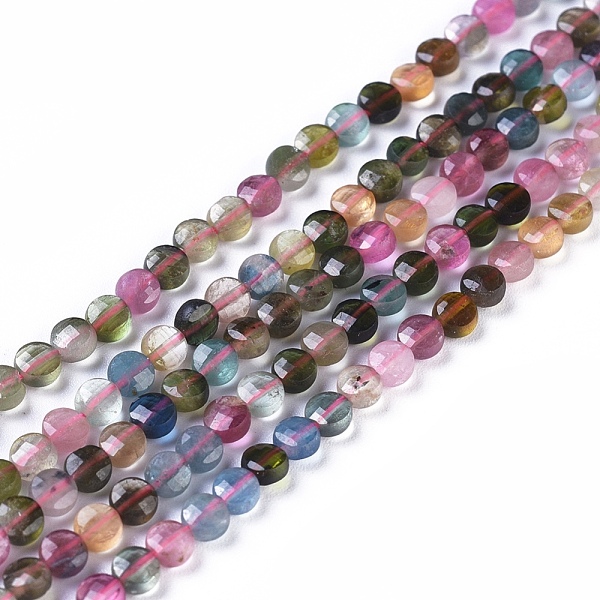 

PandaHall Natural Tourmaline Beads Strands, Faceted, Flat Round, 3.5~4.5x2~2.5mm, Hole: 0.5mm, about 98~107pcs/strand, 15.35 inch(39cm)long...