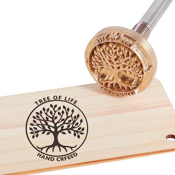 PandaHall Brass Burning Stamp Heating, with Wood Handle, for Wood, Paper, Cake, Bread Baking Stamping, 296mm, Stamp: 29.5x8.5mm Brass Round