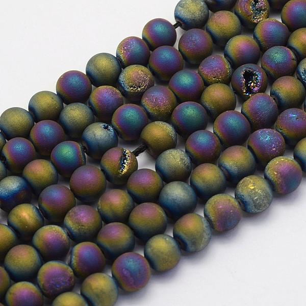 

PandaHall Electroplate Natural Druzy Agate Beads Strands, Dyed, Round, Frosted, Multi-color Plated, 10mm, Hole: 1mm, about 38pcs/strand...