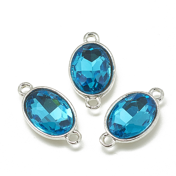 

PandaHall Alloy Glass Links connectors, Faceted, Oval, Platinum, Deep Sky Blue, 22x12x6mm, Hole: 1.5mm Alloy+Glass Oval Blue
