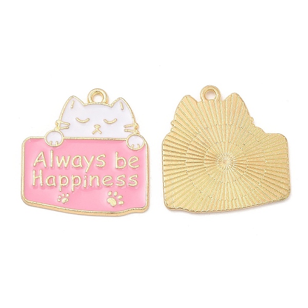 

PandaHall Cute Alloy Pendants, with Enamel, Golden, Cadmium Free & Lead Free, Cat with Word Always be Happiness Charms, Pearl Pink...