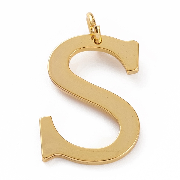 

PandaHall Golden Brass Pendants, Long-Lasting Plated, Letter, Letter.S, 26.5x18.5x1.5mm, Hole: 3.5mm Brass Letter S