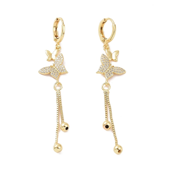 

PandaHall Clear Cubic Zirconia Butterfly Dangle Hoop Earrings, Brass Chain Tassel Drop Earrings for Women, Golden, 65mm, Pin: 0.8mm Cubic...