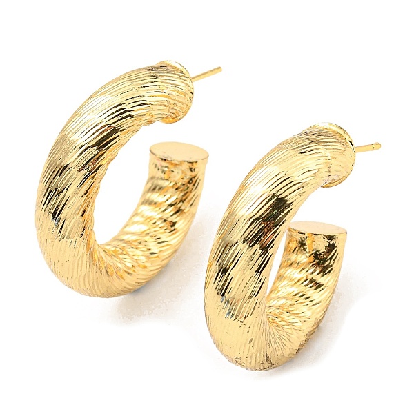 

PandaHall Rack Plating Brass Round Stud Earrings, Half Hoop Earrings, Cadmium Free & Lead Free, Real 18K Gold Plated, 31x8mm Brass Round