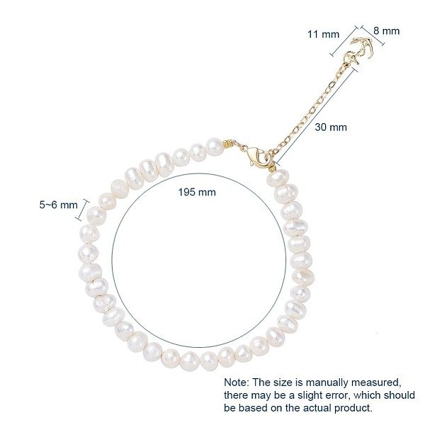 

PandaHall Natural Pearl Beaded Bracelets, with Brass Charms, Cable Chains and Lobster Claw Clasps, with Cardboard Packing Box, Anchor, White...